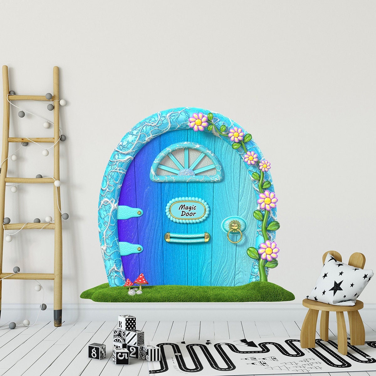 Stickers Mural Porte Magique Bleue, Stickers Chambre Bébé, Décoration Vinyle A30