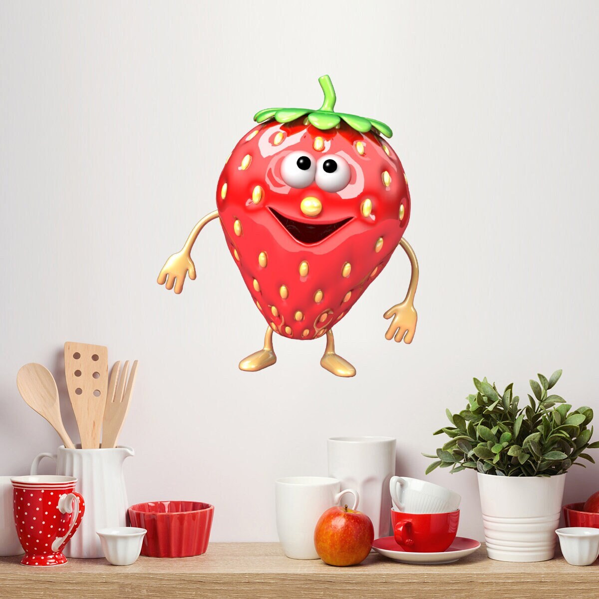 stickers Mural Fruit Fraise, Autocollant Pour Cuisine Aliment, Potager, Verger, Arbre - A615