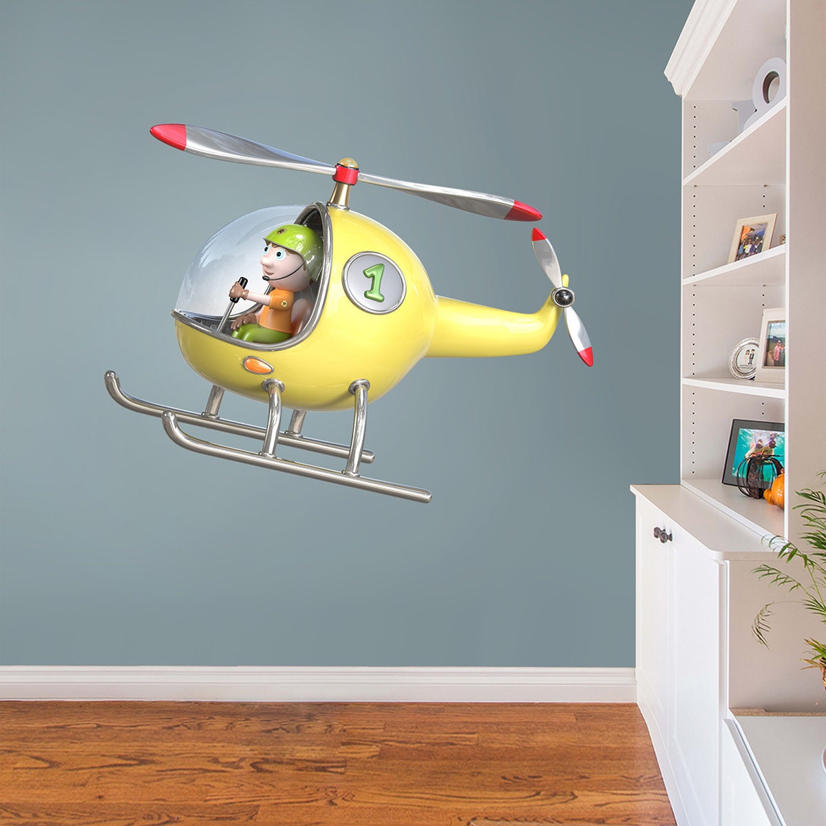 stickers Mural Hélicoptère Jaune, Autocollant Chambre de Garçon, Avion, Engin Volant, Autogire, Giro