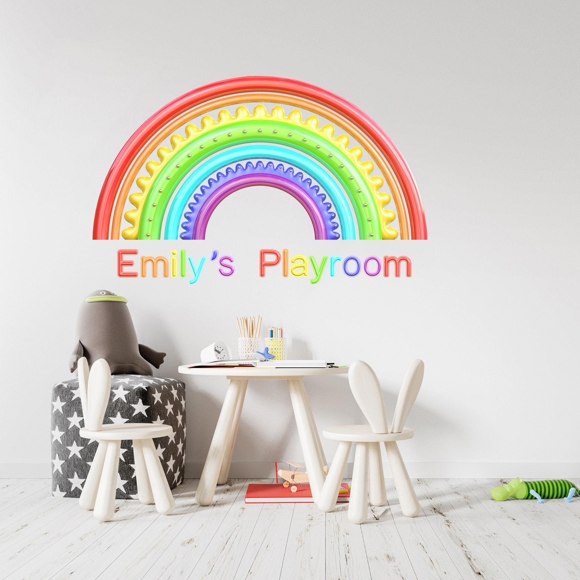 stickers Mural Arc-En-Ciel Personnalisable, Décoration Pour Chambre Bébé, Nom Personnalisé - A700