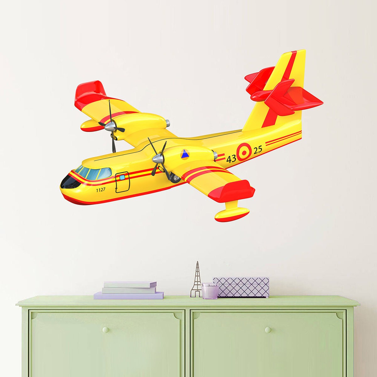 stickers Canadair de Pompiers, Autocollant Sécurité Civile, Décoration Chambre Garçon, Exctincteur, 