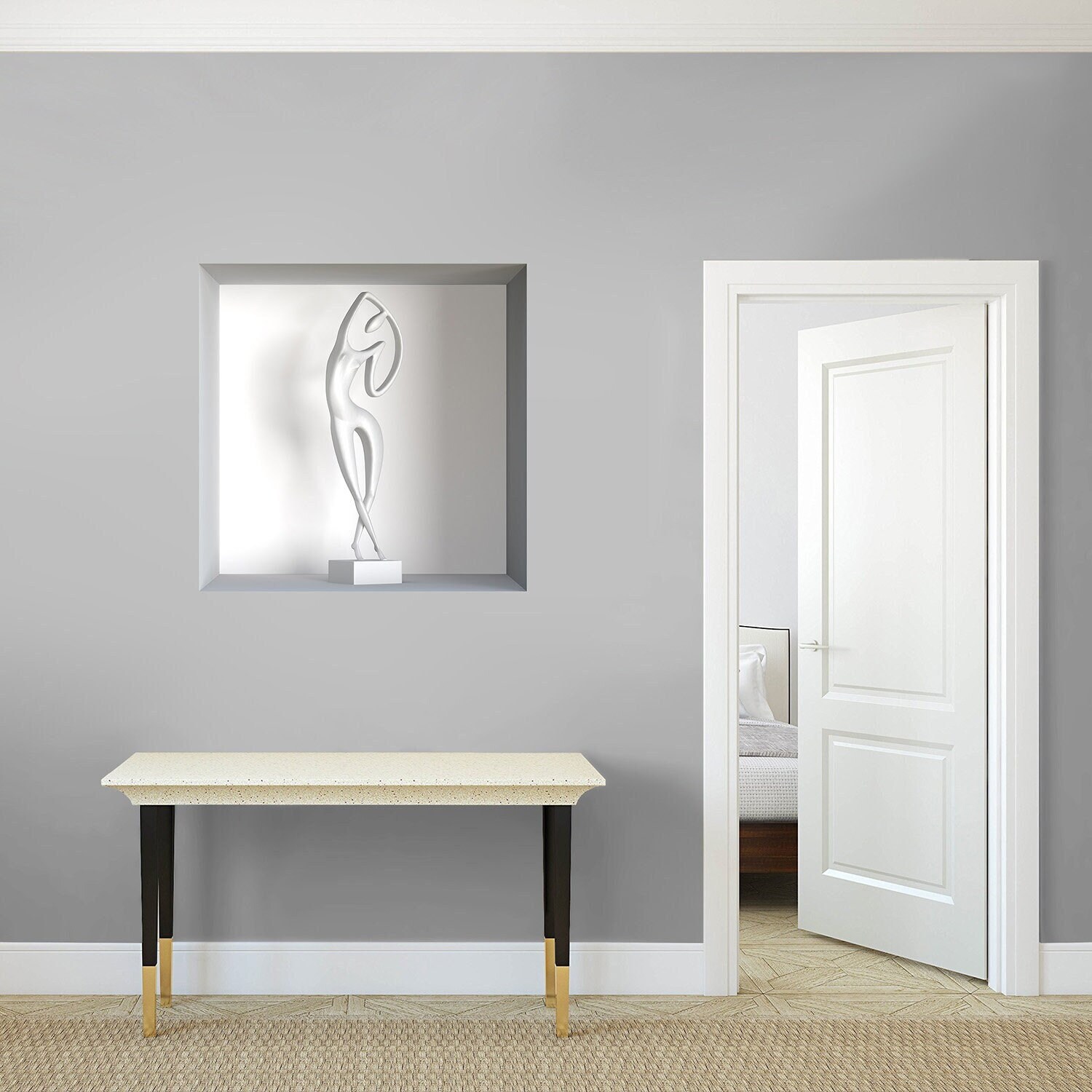 stickers Mural Niche 3D, Autocollant Trompe L'œil en Vinyle, 3D Illusion Optique - 28 Sculpture Femm