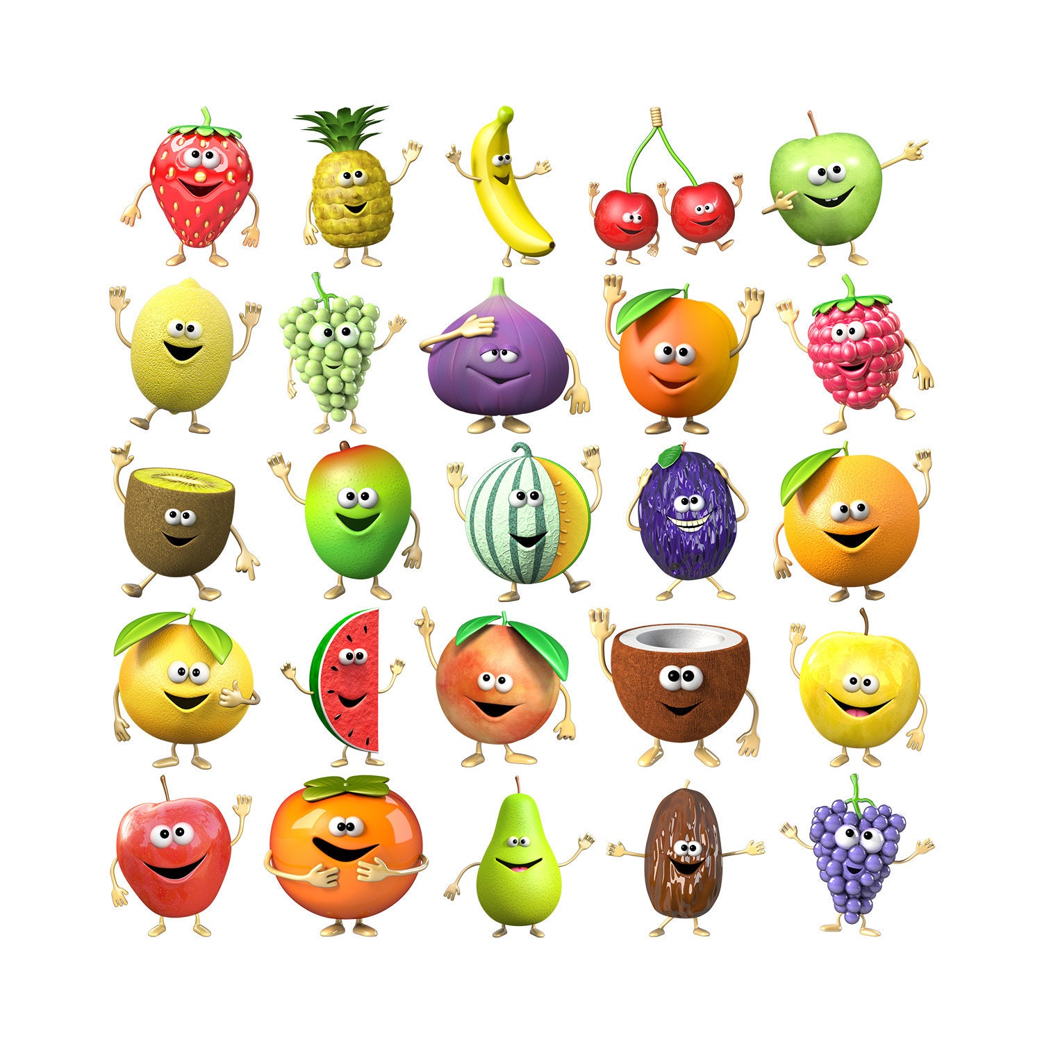 stickers Mural Planche de 25 Fruits, Autocollant Pour Cuisine Aliment, Dessert, Compote, Gateau - A0