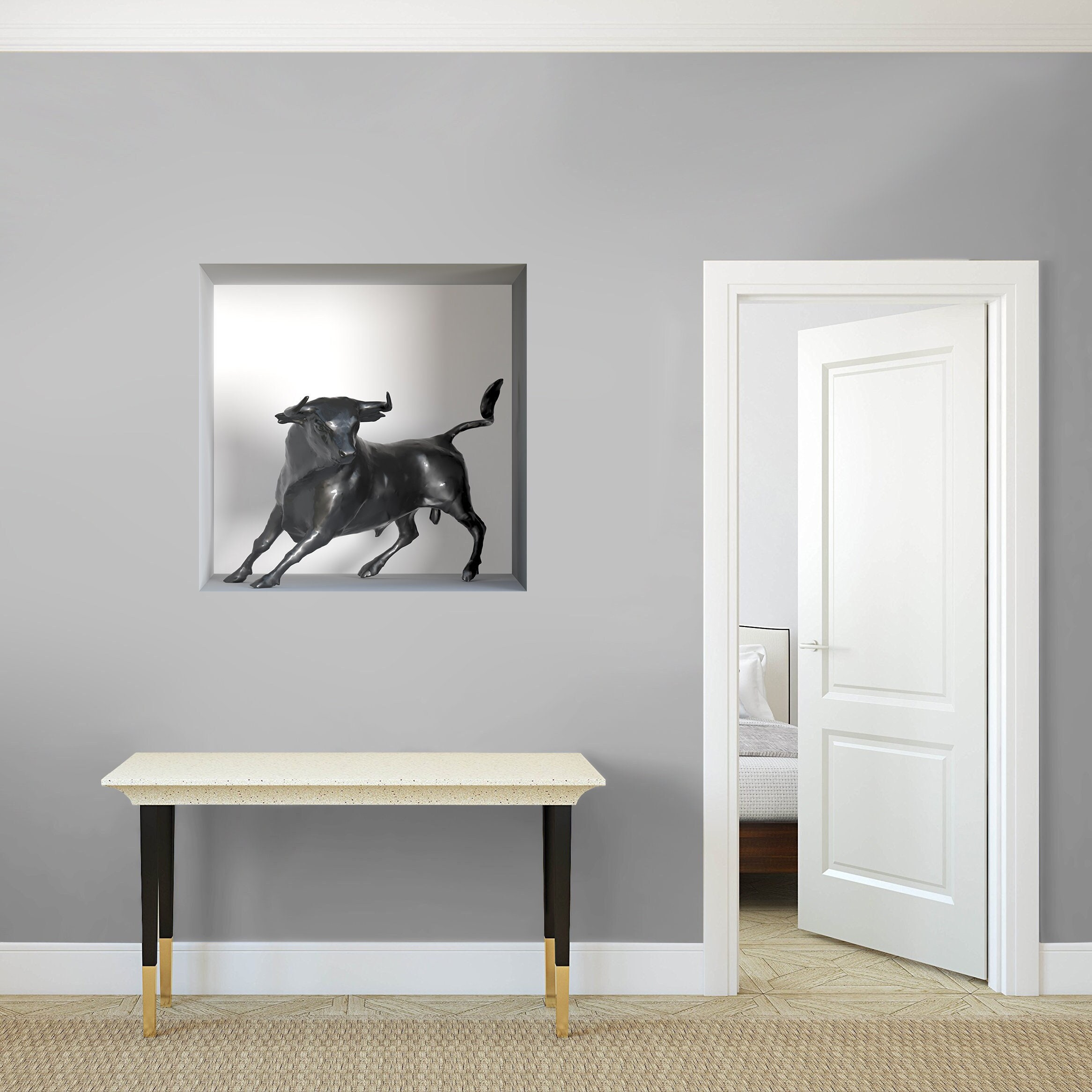 stickers Mural Niche 3D, Autocollant Trompe L'œil en Vinyle, 3D Illusion Optique - 30 Sculpture Taur