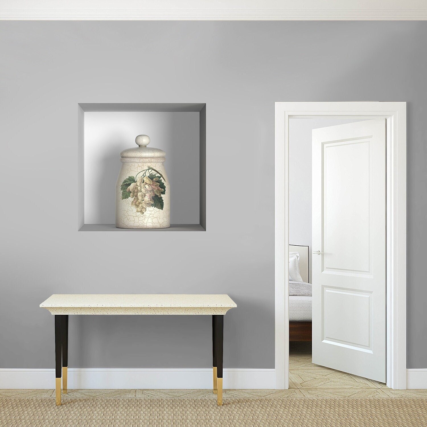 stickers Mural Niche 3D, Autocollant Trompe L'œil en Vinyle, 3D Illusion Optique - 23 Pot Céramique 