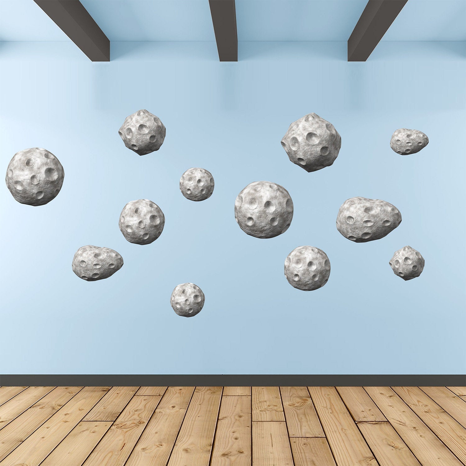 stickers Mural Planche de 12 Astéroides, Decor Theme Espace, Météorites, Planetes - A216