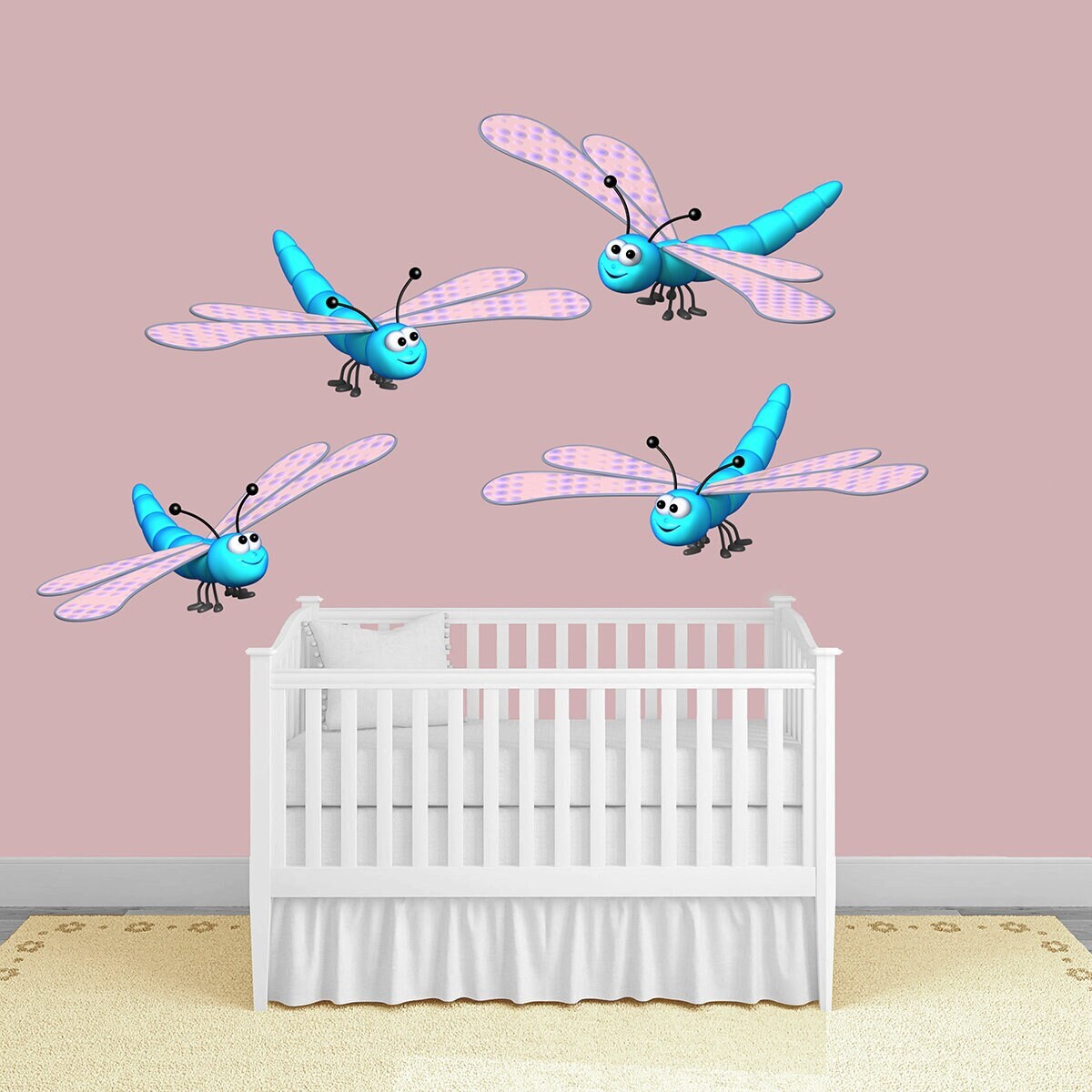 stickers Mural Kit de 4 Libéllules Bleues, Autocollant Insecte, Décoration Chambre d'enfant - A354