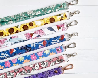 Fabric Lanyard with Breakaway Safety Clip, Florals, Rose Gold or Silver Swivel Hook, Ready to Post, Australian made