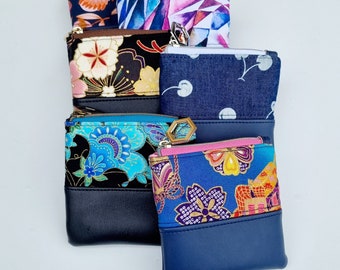 Coin Purses with vinyl base, quilting Cotton panels and waterproof canvas interior, hexagon zipper, made in Australia