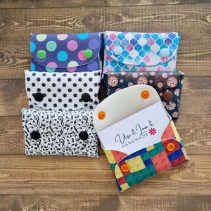 Card Holder Fun Designs - Textured Faux Leather Pocket Pouch for Business, Cash, and Period Kit - Handbag Organizer with Durable Snaps