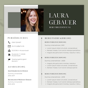 Plantilla de currículum Plantillas de solicitud en alemán Word Tabular CV Portada Solicitud Estudiante Canva moderna Carta de presentación Muestra verde