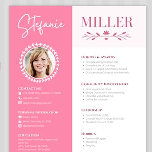 sorority resume template pink digital download with photo Set Canva recruitment packet Rush rose floral flower