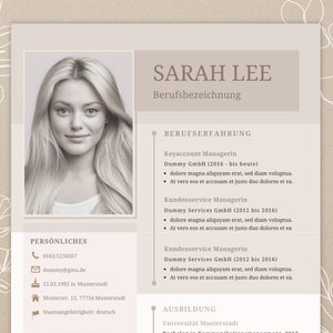 CV template German application templates Word tabular cover sheet application student beige modern Canva cover letter sample creative