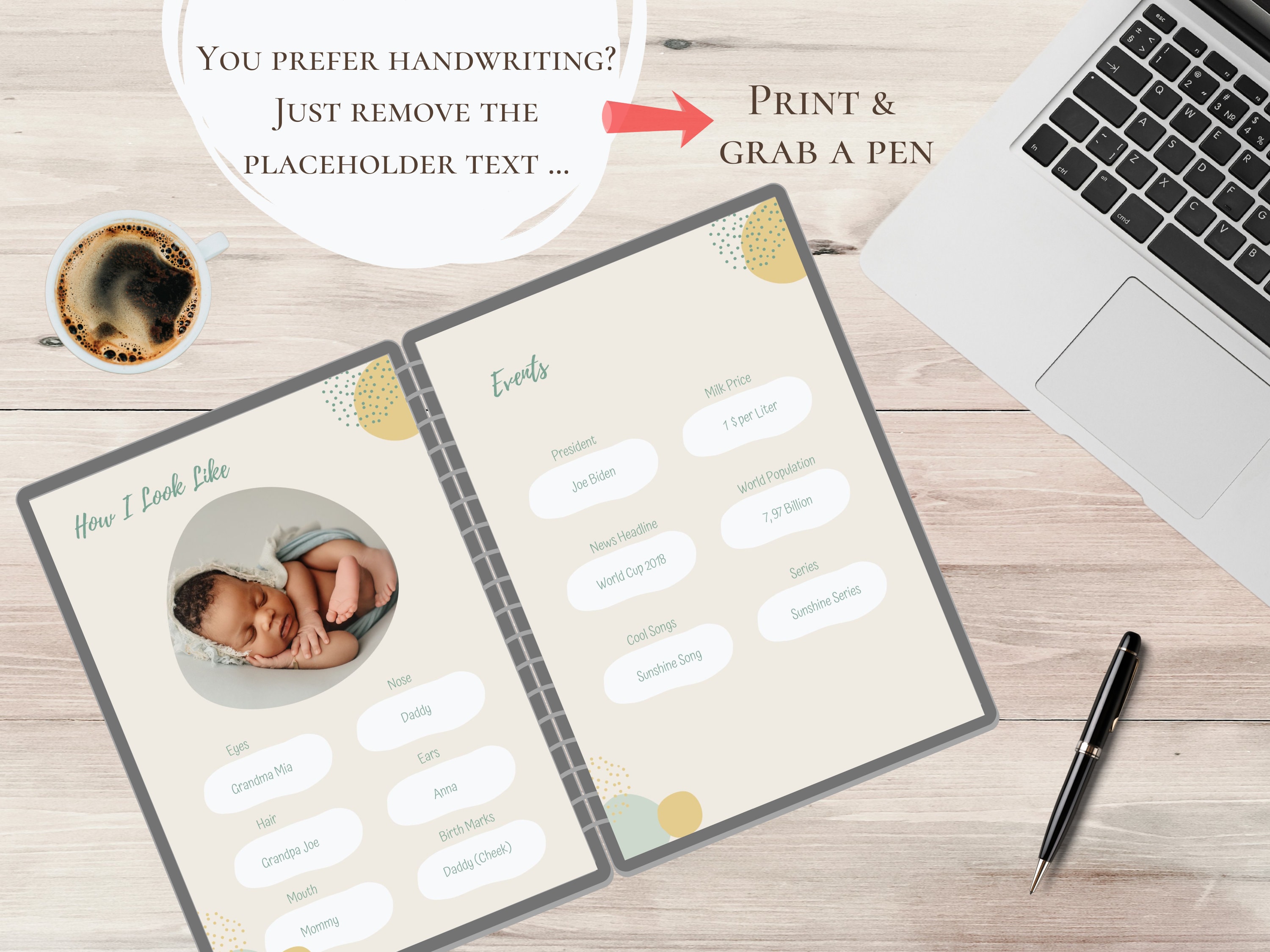 Baby memory book printable personalized Boy Boys template digital ...