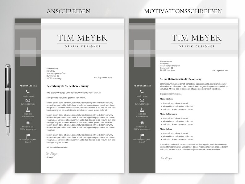 Application Templates German Word Tabular CV Template Cover Sheet ...