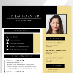 Application templates German tabular resume template cover sheet application student man yellow modern canva cover letter template creative