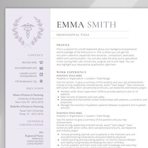 New Grad Nurse Resume Template Registered Nurse Travel RN , CNA icu Nursing Student cv Canva Cover Letter Medical assistant example purple