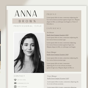 cv template with photo, curriculum vitae PDF, Professional creative Resume Template clean modern beige with canva no pages, google docs word