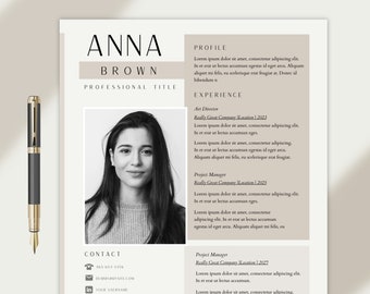 cv template with photo, curriculum vitae PDF, Professional creative Resume Template clean modern beige with canva no pages, google docs word