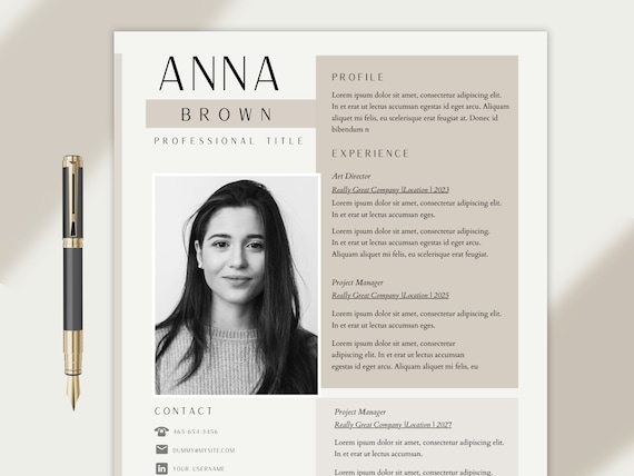 Plantilla de CV con foto, currículum vitae en PDF, plantilla de currículum  creativo profesional, beige moderno y limpio con canva sin páginas, Google  Docs Word - Etsy España