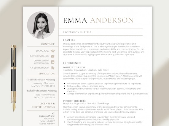 Nurse resume Template registered New Grad Nurse Gold Travel RN , CNA icu Nursing Student cv Canva Cover Letter Medical assistant example