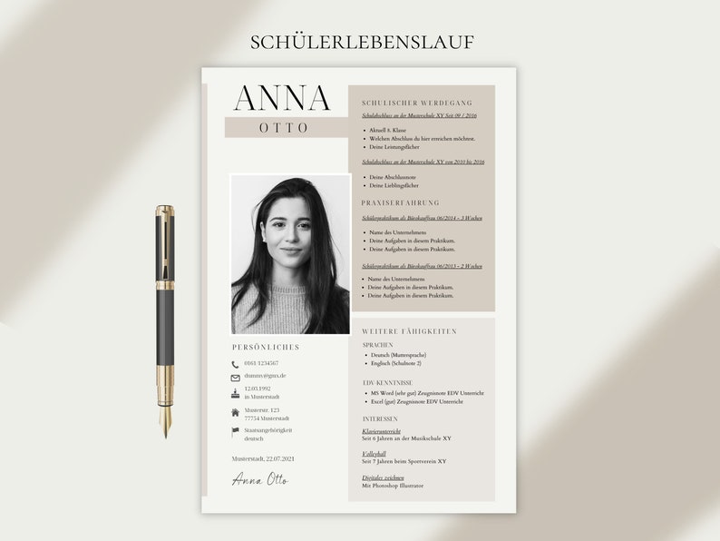 Application templates German CV template Word tabular cover sheet application student modern Canva cover letter sample beige creative image 6