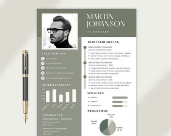 Resume Template IT Application Templates Infographic Chart German Tabular Cover Sheet Application Man Student Green Modern Canva