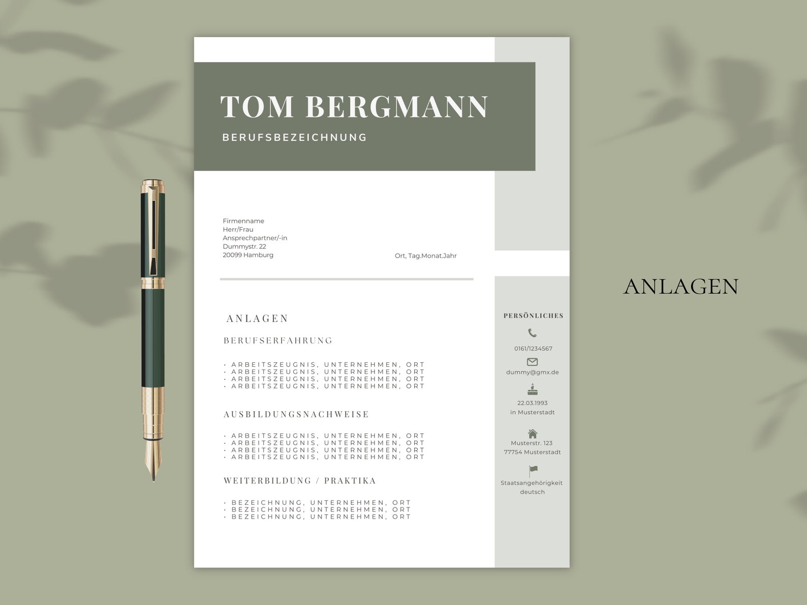 CV Template German Word & Canva Application Templates Tabular Cover ...