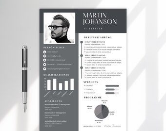 Resume Template IT Application Templates Infographic Chart German Tabular Cover Sheet Application Man Student Black Gray Modern Canva