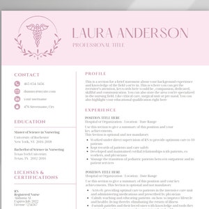 Modelo de currículo de enfermeira registrada nova enfermeira graduada rosa viagem RN, CNA icu estudante de enfermagem cv Canva carta de apresentação exemplo de assistente médico