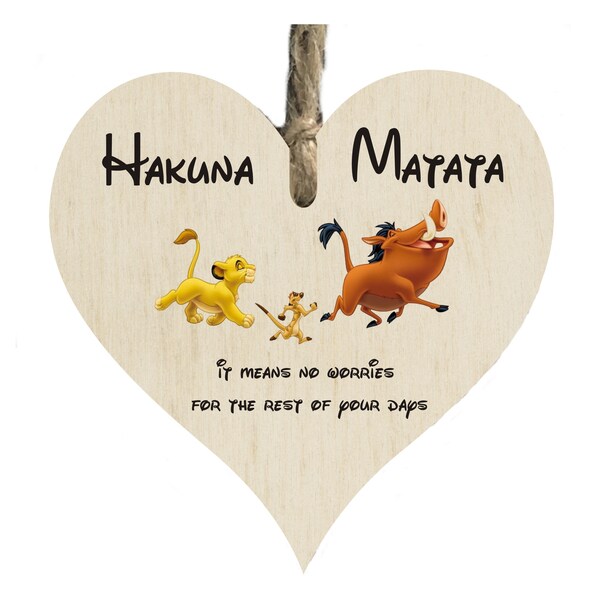 Lion King Walt Disney Hakuna Matata Quote Wooden Heart Shape Plaque Gift Sign htc152