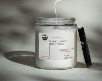 Dark Amber Rosewood Candle: Coconut Wax, Wood Wick