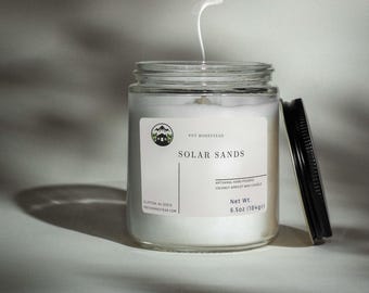 Solar Sands Kerze: Kokosnuss-Apricot-Wachs, Holzdocht, 40 Stunden Brenndauer