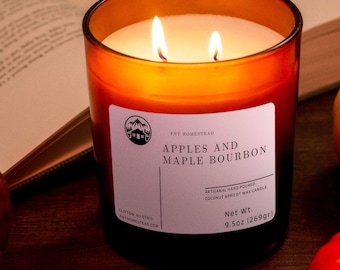 Apples and Maple Bourbon Candle: Coconut Apricot Wax, Wood Wick