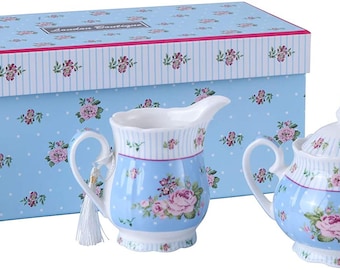 London Boutique Floral Porzellan Zuckerdose und Sahnekännchen Set