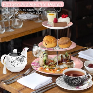 London Boutique Tea for One Tetera Juego de platillos de taza de té Juego de té de la tarde para 1 New Bone China Vintage Flora Regalo para mujeres London Boutique