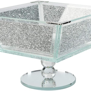London Boutique Crystal Extra Large Fruit Bowl Centre Piece Storage Sparkle Crushed Diamond Filled Silver Metal Frame
