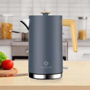 Chaleira de aço inoxidável para fervura rápida, chaleiras elétricas sem fio, chaleira silenciosa de 3 kW, chaleira elétrica com efeito de madeira, chaleira de água em cinza