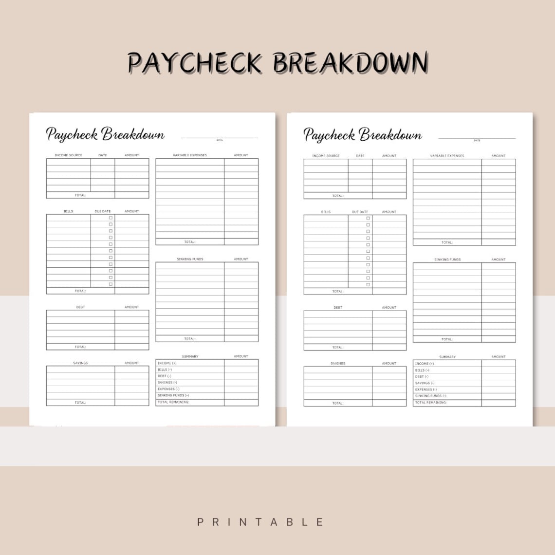 Paycheck Allocation Spreadsheet: Budget Management Tool (digital ...