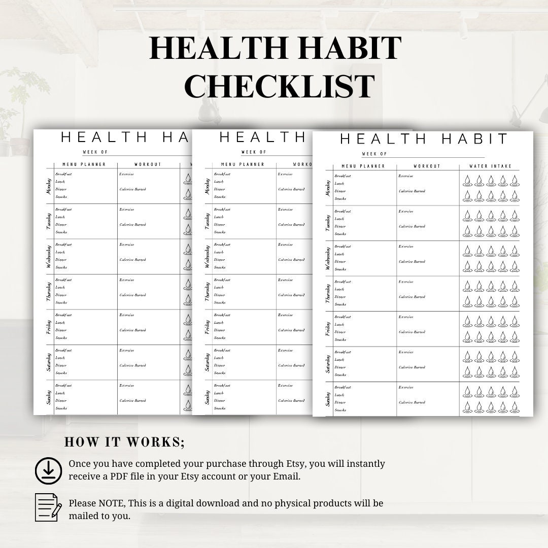 Black & White Weekly Health Habit Tracker (digital Planner) - Etsy