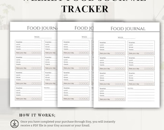 Diario de comidas semanal: Planificador de comidas sencillo y registro de salud (Descarga digital)