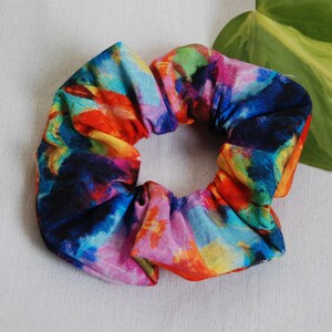 Rainbow Watercolor Scrunchie, Handmade Cotton Hair Tie, Hair Accessories, Gift for Her