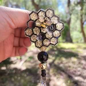 Honeycomb and Bee Badge reel/cute gift/Retractable ID Holder