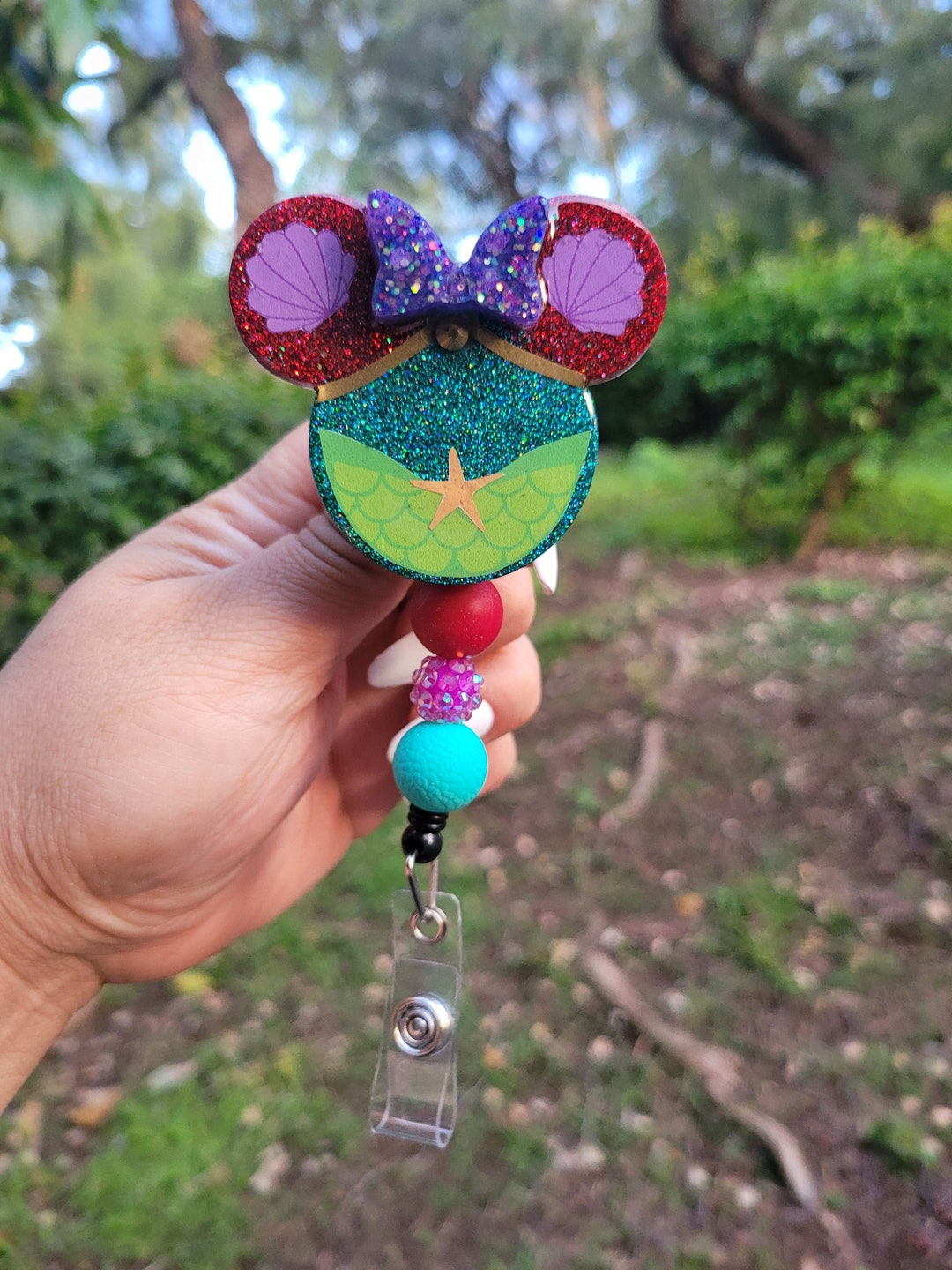 Mermaid Inspired Badge Reel/ Cute Gift/retractable ID Holder 