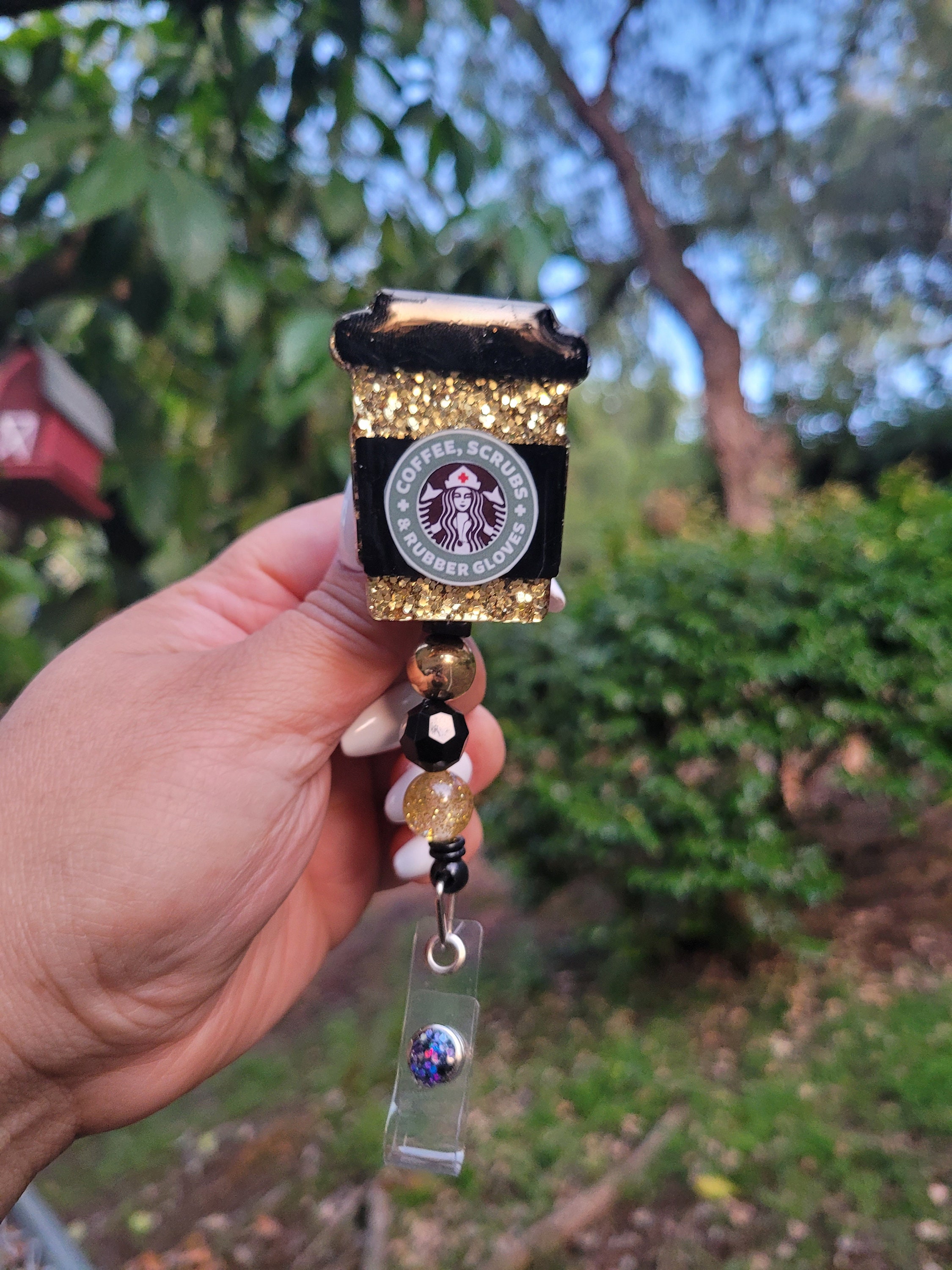 Leopard Coffee, Scrubs and Rubber Gloves to Go Cup Badge Reel