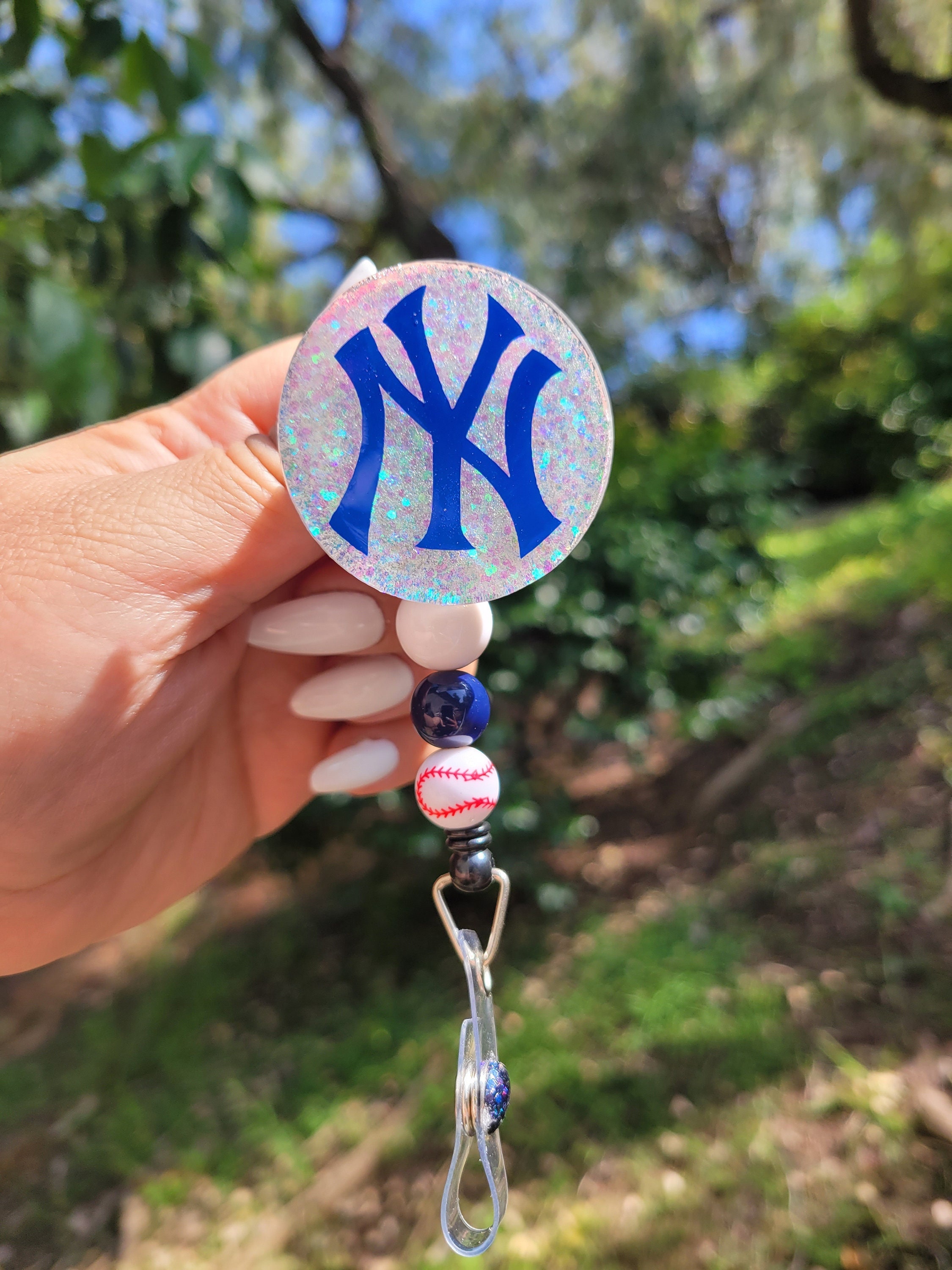 NY Badge Reel/ Cute Baseball Gift/retractable ID Holder 