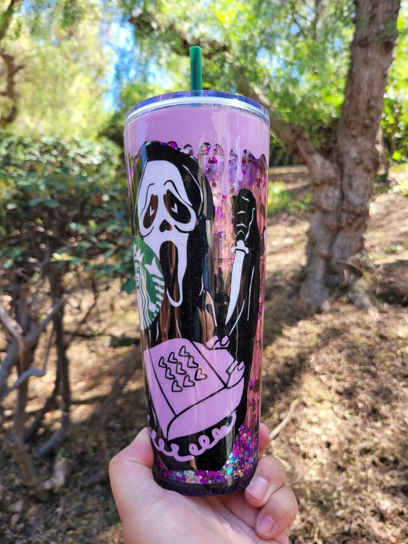 Purple Snowglobe tumbler/ acrylic tumbler/reusable image 1