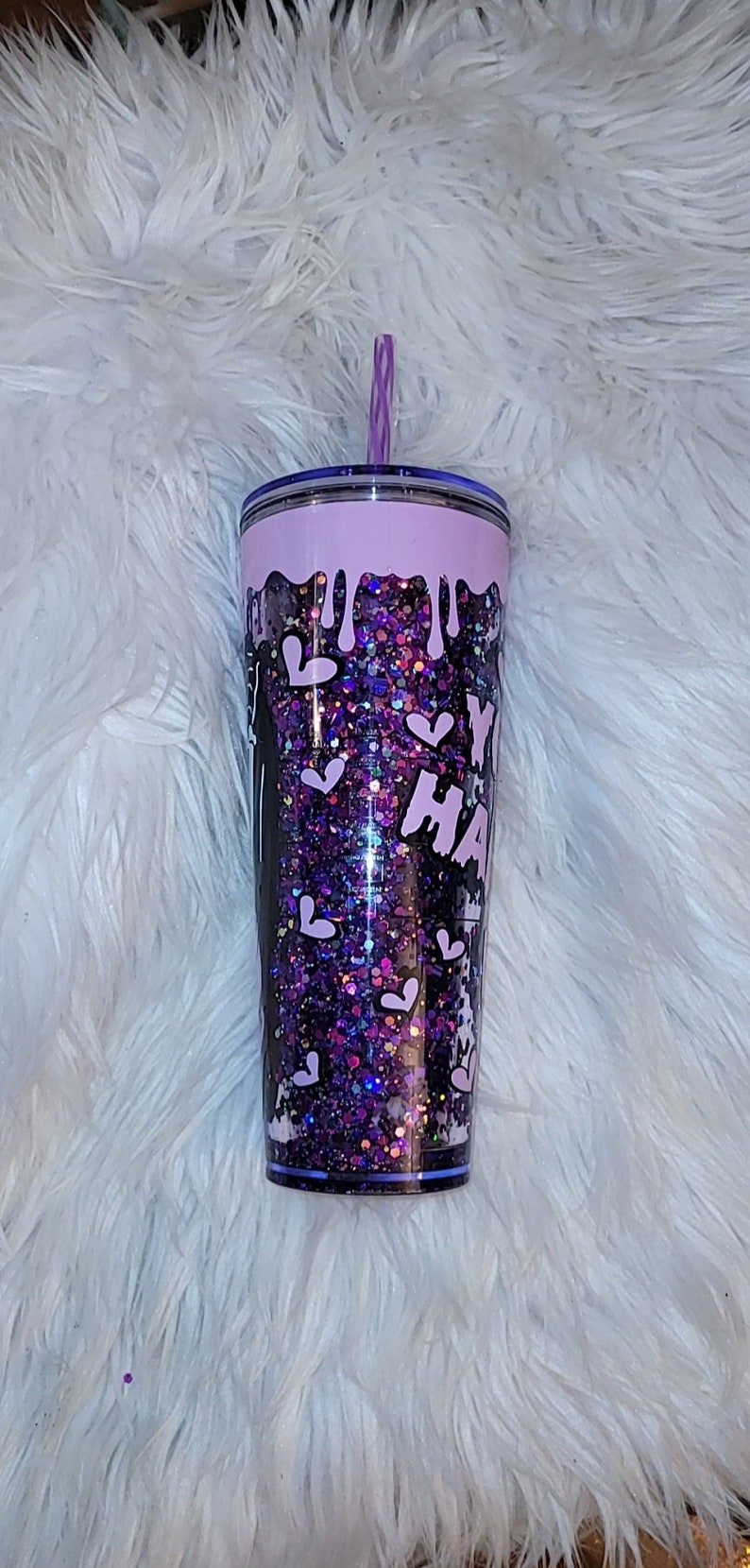 Purple Snowglobe tumbler/ acrylic tumbler/reusable image 7