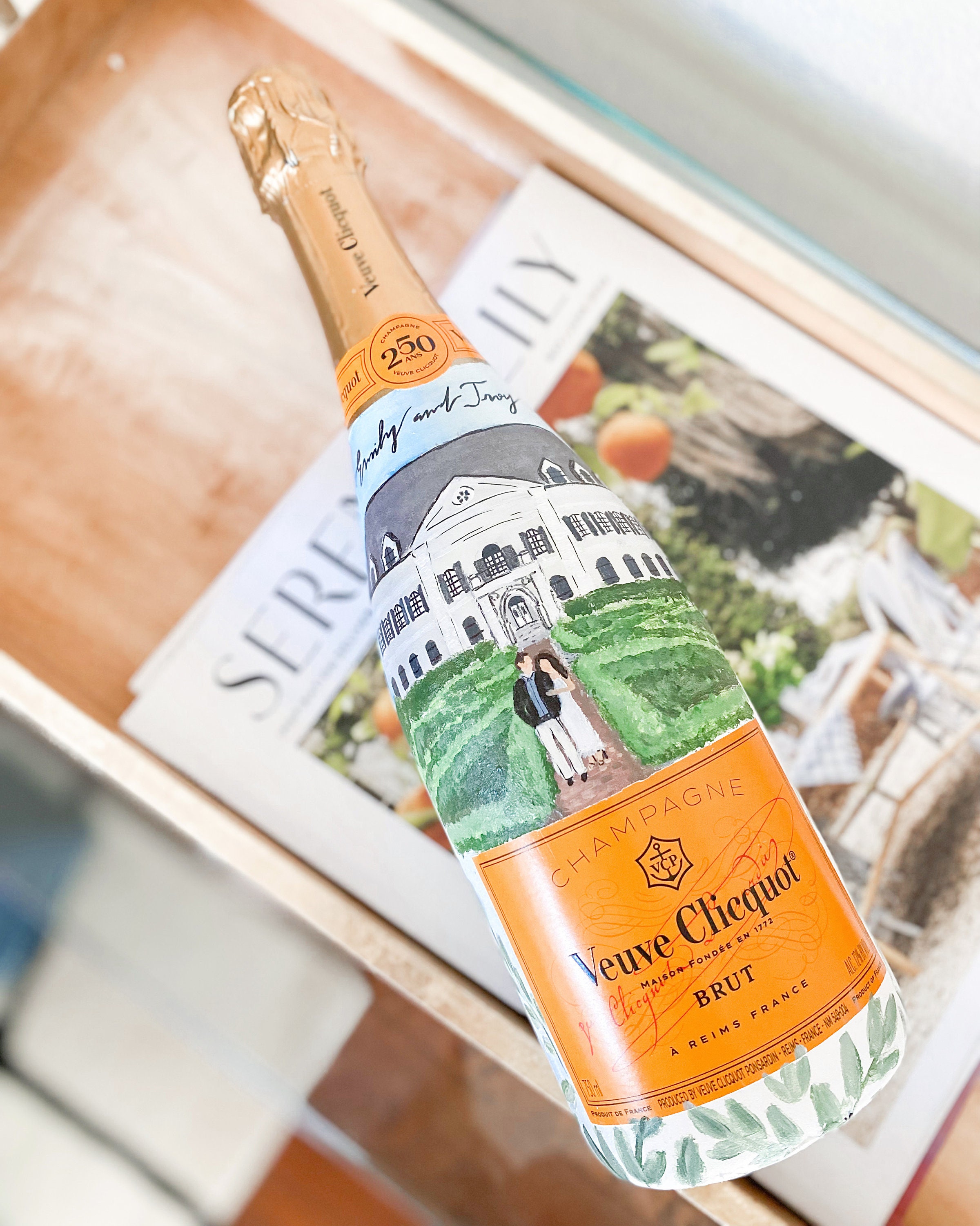 Blush and White Handpainted Veuve Clicquot Bottle — Design House