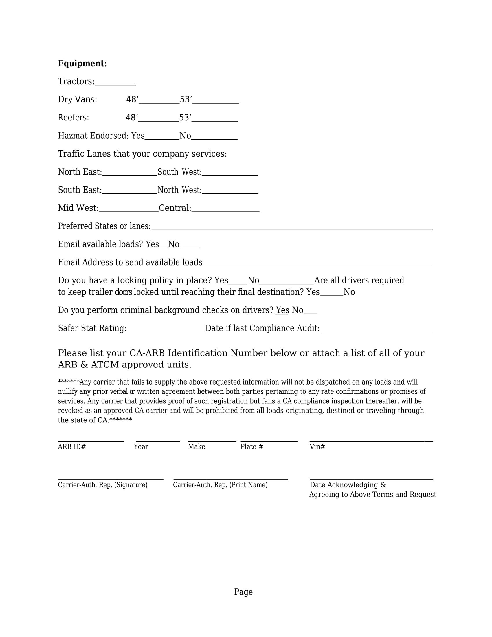 Carrier Profile Sheet Etsy